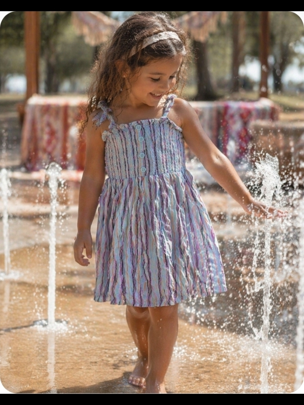 4/$15 Girls' Lavender Multi-Stripe Sundress – Summer Dress Sz 7-8